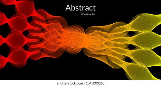 Modern abstract background with wavy lines in red and yellow gradations. Wave line art, curved smooth design. Vector illustration