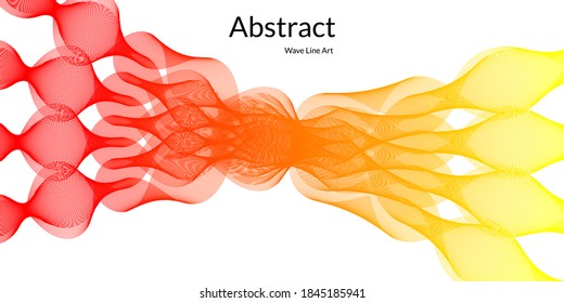 Modern abstract background with wavy lines in red and yellow gradations. Wave line art, curved smooth design. Vector illustration