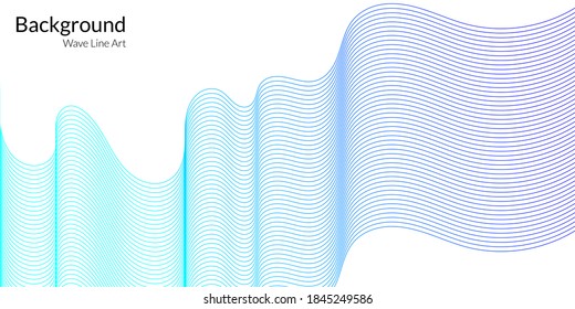 Modern abstract background with wavy lines in blue gradations. Wave line art, curved smooth design. Vector illustration