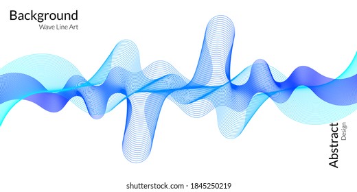 Fondo abstracto moderno con líneas onduladas en gradaciones azules. Arte de línea ondulada, diseño liso curvo. Ilustración del vector