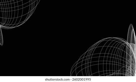 Modern abstract background with white wireframe lines creating dynamic shapes on a black background. Ideal for presentations, web design, and graphic projects. Vector illustration.