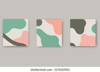 Modern  abstract backgrounds with organic  elements and dynamic shapes.Compositions of colored spots. Set of minimal poster.Vector illustration for design and creative ideas.

