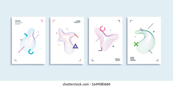 Modern abstract backgrounds vector posters or banners set flat geometric lines colorful shapes. Trendy futuristic templates for design social media post, flyer or business presentation cover eps 10.