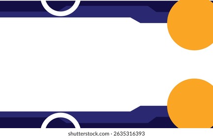 Modern abstract banner with bold navy blue geometric lines and vibrant orange circles on a clean white background. Ideal for presentations, headers, flyers, or digital marketing materials.
