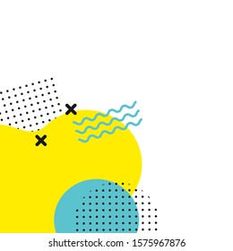 Modern abstract banner with empty place for text. Background with geometric shapes. Wavy lines, dits, cross on the white background. 
