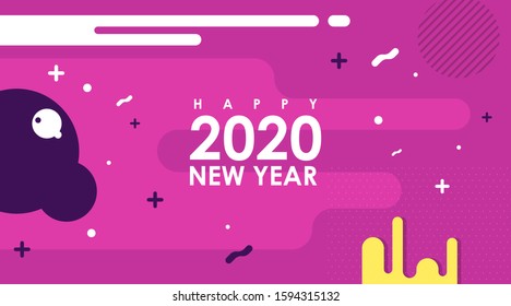 Modern Abstract Banner of Happy New Year 2020 with Flat Design Vector