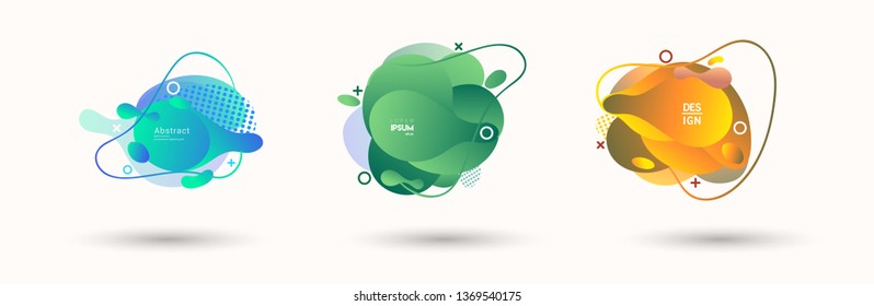 Modern abstract banner set. Flat geometric liquid form with various colors. Modern vector template for banner, logo, social post. Futuristic trendy dynamic elements.