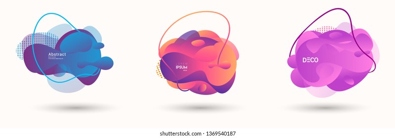 Modern abstract banner set. Flat geometric liquid form with various colors. Modern vector template for banner, logo, social post. Futuristic trendy dynamic elements.