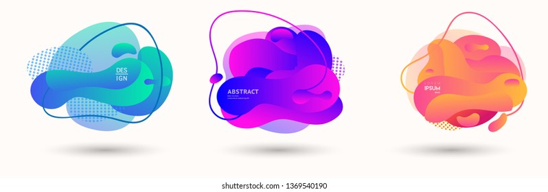 Modern abstract banner set. Flat geometric liquid form with various colors. Modern vector template for banner, logo, social post. Futuristic trendy dynamic elements.