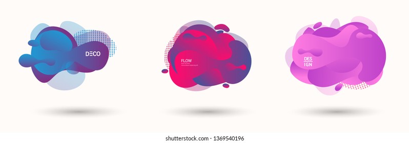 Modern abstract banner set. Flat geometric liquid form with various colors. Modern vector template for banner, logo, social post. Futuristic trendy dynamic elements.