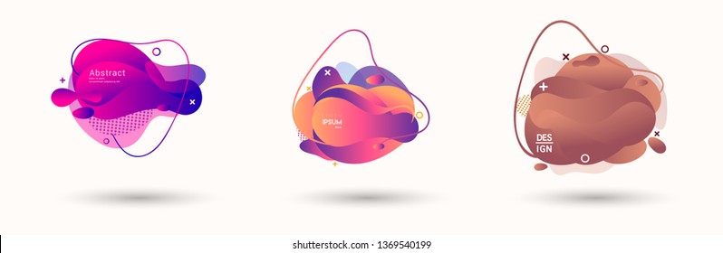 Modern abstract banner set. Flat geometric liquid form with various colors. Modern vector template for banner, logo, social post. Futuristic trendy dynamic elements.