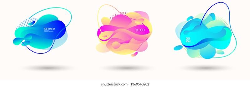 Modern abstract banner set. Flat geometric liquid form with various colors. Modern vector template for banner, logo, social post. Futuristic trendy dynamic elements.