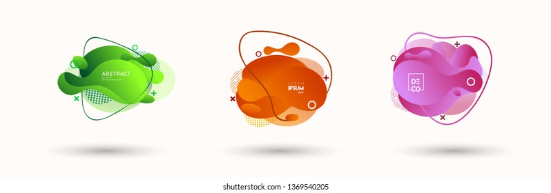 Modern abstract banner set. Flat geometric liquid form with various colors. Modern vector template for banner, logo, social post. Futuristic trendy dynamic elements.