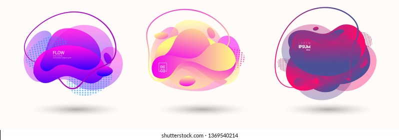 Modern abstract banner set. Flat geometric liquid form with various colors. Modern vector template for banner, logo, social post. Futuristic trendy dynamic elements.
