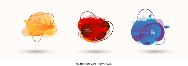 Modern abstract banner set. Flat geometric liquid form with various colors. Modern vector template for banner, logo, social post. Futuristic trendy dynamic elements.