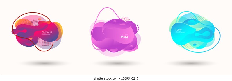 Modern abstract banner set. Flat geometric liquid form with various colors. Modern vector template for banner, logo, social post. Futuristic trendy dynamic elements.