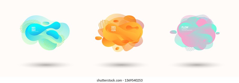 Modern abstract banner set. Flat geometric liquid form with various colors. Modern vector template for banner, logo, social post. Futuristic trendy dynamic elements.