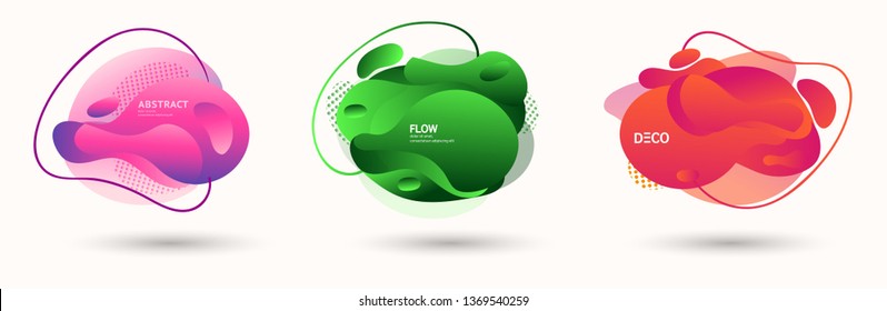 Modern abstract banner set. Flat geometric liquid form with various colors. Modern vector template for banner, logo, social post. Futuristic trendy dynamic elements.