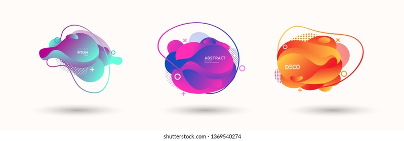 Modern abstract banner set. Flat geometric liquid form with various colors. Modern vector template for banner, logo, social post. Futuristic trendy dynamic elements.
