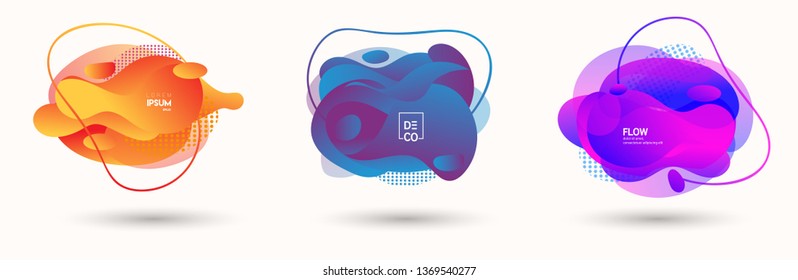 Modern abstract banner set. Flat geometric liquid form with various colors. Modern vector template for banner, logo, social post. Futuristic trendy dynamic elements.