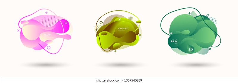Modern abstract banner set. Flat geometric liquid form with various colors. Modern vector template for banner, logo, social post. Futuristic trendy dynamic elements.