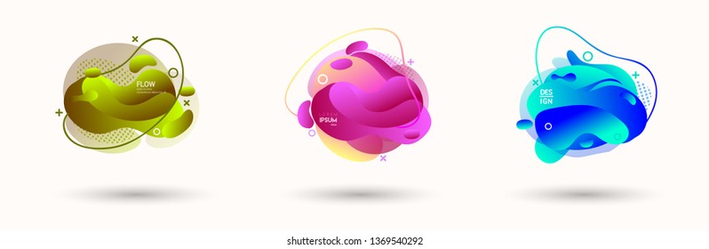 Modern abstract banner set. Flat geometric liquid form with various colors. Modern vector template for banner, logo, social post. Futuristic trendy dynamic elements.