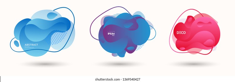 Modern abstract banner set. Flat geometric liquid form with various colors. Modern vector template for banner, logo, social post. Futuristic trendy dynamic elements.
