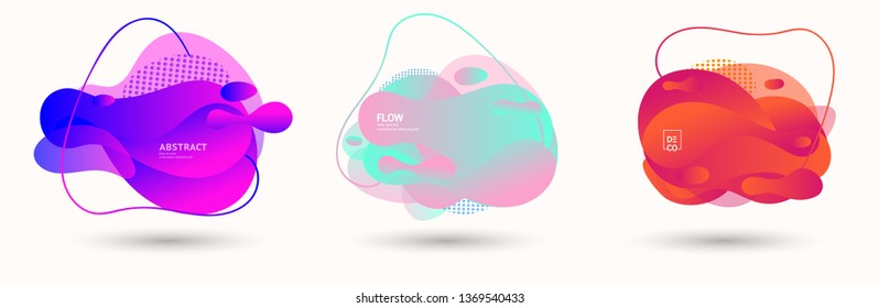 Modern abstract banner set. Flat geometric liquid form with various colors. Modern vector template for banner, logo, social post. Futuristic trendy dynamic elements.