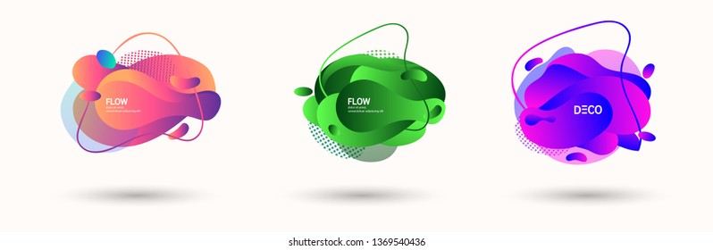 Modern abstract banner set. Flat geometric liquid form with various colors. Modern vector template for banner, logo, social post. Futuristic trendy dynamic elements.