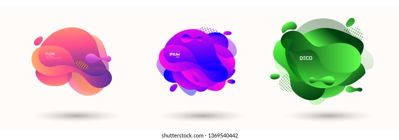 Modern abstract banner set. Flat geometric liquid form with various colors. Modern vector template for banner, logo, social post. Futuristic trendy dynamic elements.