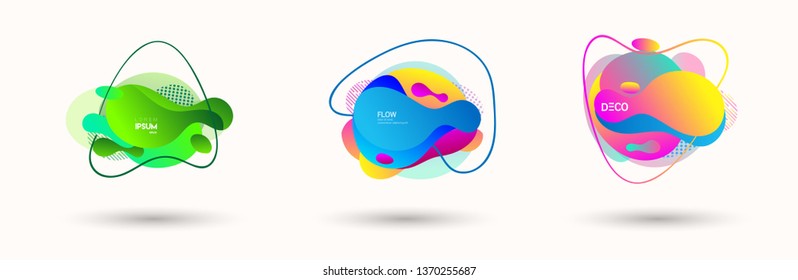 Modern abstract banner set. Flat geometric liquid form with various colors. Modern vector template for banner, logo, social post. Futuristic trendy dynamic elements.