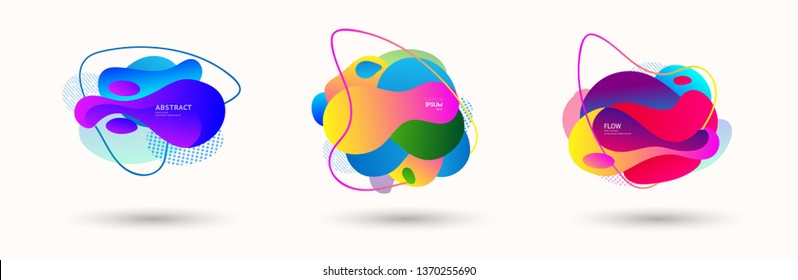 Modern abstract banner set. Flat geometric liquid form with various colors. Modern vector template for banner, logo, social post. Futuristic trendy dynamic elements.