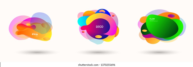 Modern abstract banner set. Flat geometric liquid form with various colors. Modern vector template for banner, logo, social post. Futuristic trendy dynamic elements.