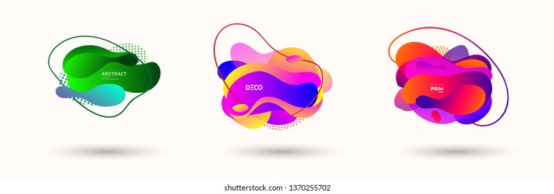 Modern abstract banner set. Flat geometric liquid form with various colors. Modern vector template for banner, logo, social post. Futuristic trendy dynamic elements.