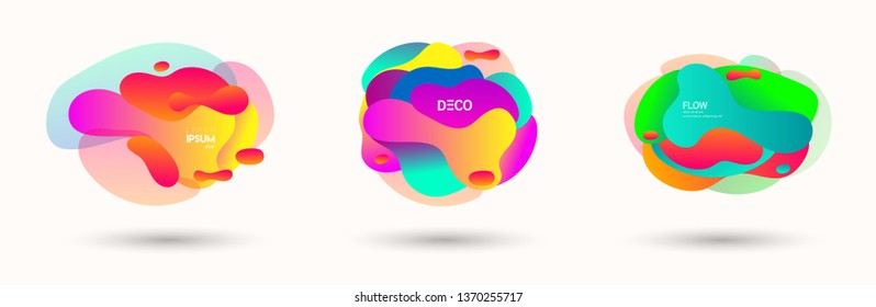 Modern abstract banner set. Flat geometric liquid form with various colors. Modern vector template for banner, logo, social post. Futuristic trendy dynamic elements.