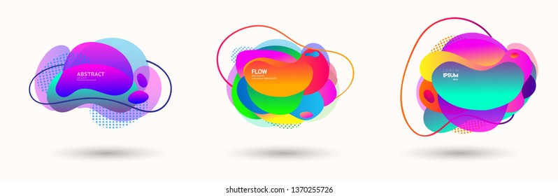 Modern abstract banner set. Flat geometric liquid form with various colors. Modern vector template for banner, logo, social post. Futuristic trendy dynamic elements.