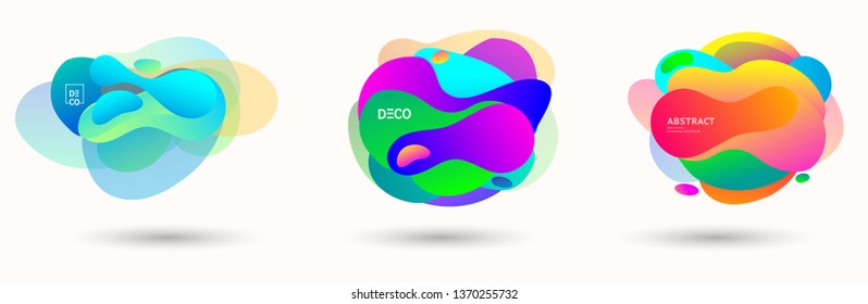 Modern abstract banner set. Flat geometric liquid form with various colors. Modern vector template for banner, logo, social post. Futuristic trendy dynamic elements.