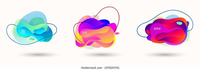 Modern abstract banner set. Flat geometric liquid form with various colors. Modern vector template for banner, logo, social post. Futuristic trendy dynamic elements.
