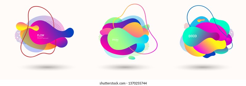 Modern abstract banner set. Flat geometric liquid form with various colors. Modern vector template for banner, logo, social post. Futuristic trendy dynamic elements.