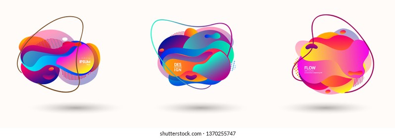 Modern abstract banner set. Flat geometric liquid form with various colors. Modern vector template for banner, logo, social post. Futuristic trendy dynamic elements.