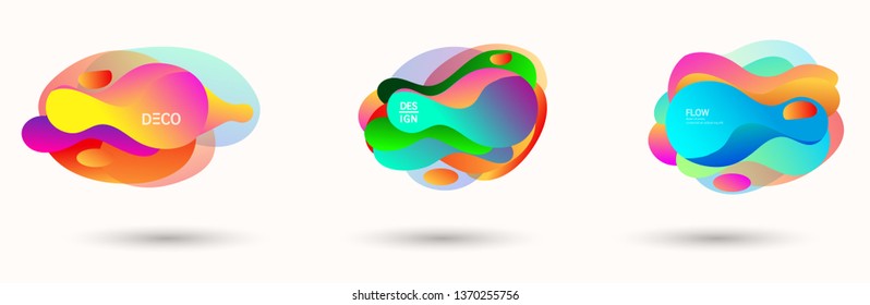 Modern abstract banner set. Flat geometric liquid form with various colors. Modern vector template for banner, logo, social post. Futuristic trendy dynamic elements.