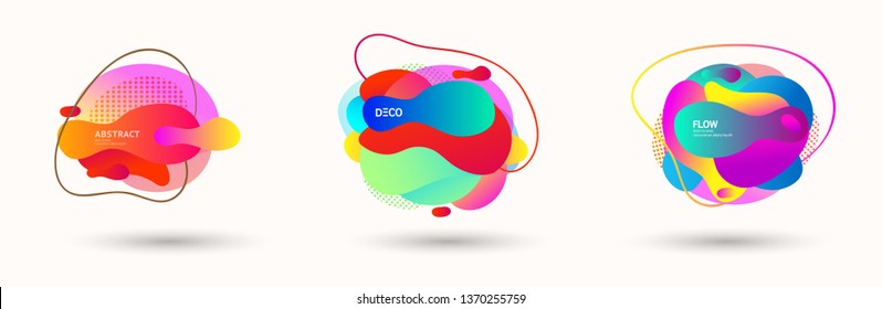 Modern abstract banner set. Flat geometric liquid form with various colors. Modern vector template for banner, logo, social post. Futuristic trendy dynamic elements.