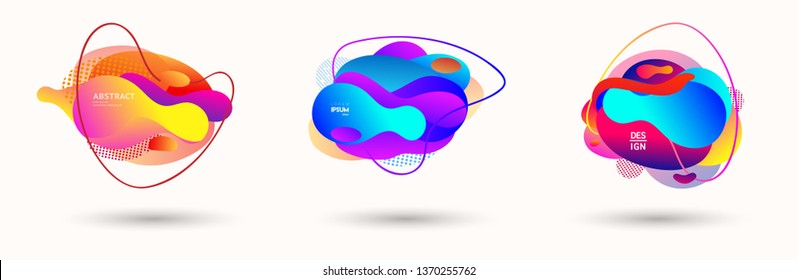 Modern abstract banner set. Flat geometric liquid form with various colors. Modern vector template for banner, logo, social post. Futuristic trendy dynamic elements.