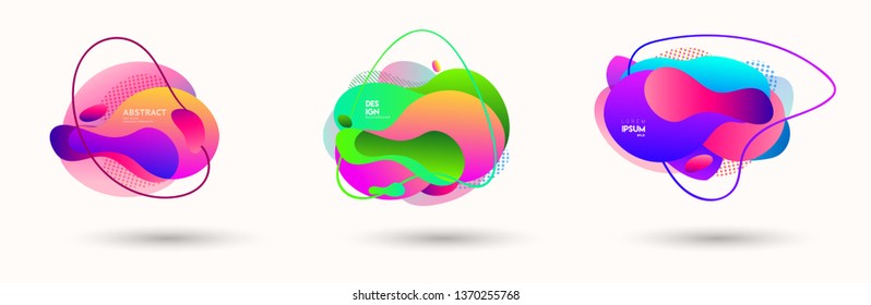 Modern abstract banner set. Flat geometric liquid form with various colors. Modern vector template for banner, logo, social post. Futuristic trendy dynamic elements.
