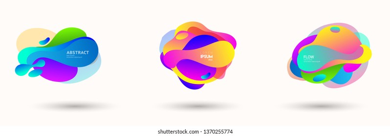 Modern abstract banner set. Flat geometric liquid form with various colors. Modern vector template for banner, logo, social post. Futuristic trendy dynamic elements.