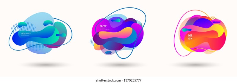 Modern abstract banner set. Flat geometric liquid form with various colors. Modern vector template for banner, logo, social post. Futuristic trendy dynamic elements.