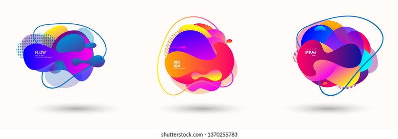 Modern abstract banner set. Flat geometric liquid form with various colors. Modern vector template for banner, logo, social post. Futuristic trendy dynamic elements.