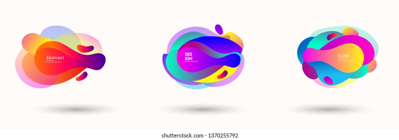 Modern abstract banner set. Flat geometric liquid form with various colors. Modern vector template for banner, logo, social post. Futuristic trendy dynamic elements.