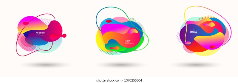 Modern abstract banner set. Flat geometric liquid form with various colors. Modern vector template for banner, logo, social post. Futuristic trendy dynamic elements.