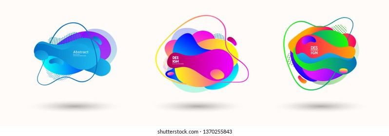 Modern abstract banner set. Flat geometric liquid form with various colors. Modern vector template for banner, logo, social post. Futuristic trendy dynamic elements.